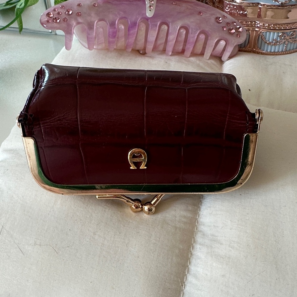 Etienne Aigner Vintage Oxblood Lipstick Case with Mirror - Picture 3 of 9